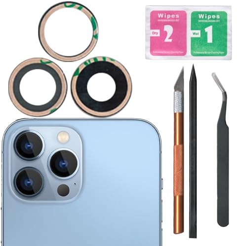 3 lentes de cristal para cámara trasera de zafiro Max para iPhone 13 Pro, iPhone 13 Pro Max con adhesivo preinstalado, incluye juego de herramientas de reparación de repuesto