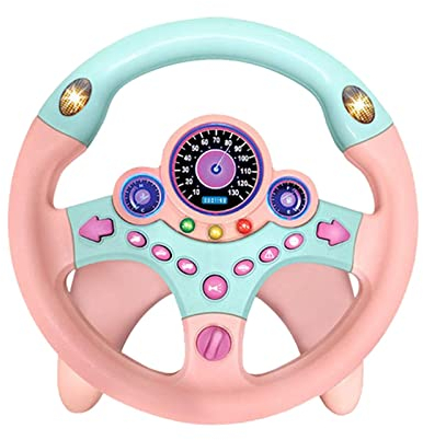 MagiDeal Elektrisches Lenkrad-Spielzeug, Simulierter Fahrregler, Tragbares Fahr-Copilot-Spielzeug, Frühpädagogisch klingendes Spielzeug mit Musik für Kinder ab, ROSA