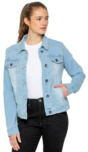 989Zé ENZO Womens Designer Denim Jacket Ladies Stretch Casual Button Up Western Classic Jeans Coat (L, Light Blue)