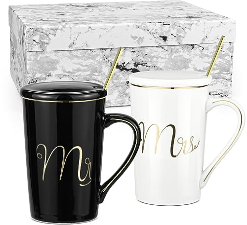 Mr & Mrs Paare Kaffeetassen Tassen Geschenke Set Kaffeebecher für Brautpaar Keramik Tasse hochzeitsgeschenke Pärchen zur Hochzeit Verlobung Hochzeitstag Jungvermählten Jubiläum Valentinstag
