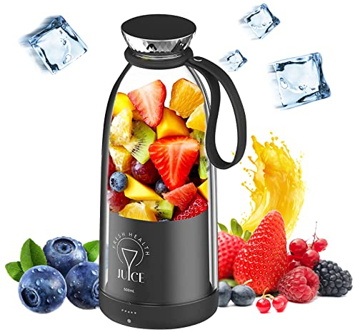 500Ml Blender Portable Sans Fil, Mixeur Rechargeable USB Portable Blender, Fresh Juice Blender Bouteille, Mini Blender Smoothie Avec 6 Lames, Pour Enfants Voyage Fitness Boissons Smoothie (Noir)