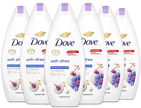 Dove Doccia Anti-Stress alla Camomilla, Bagnodoccia Idratante, Formula Delicata sul Microbioma della Pelle, al 97%* Biodegradabile, Bagnodoccia Uomo e Donna, 12 Pezzi da 250 ml