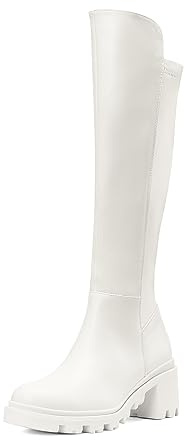 DREAM PAIRS Women Platform Round Toe Knee High Boots,White,6.5