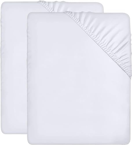 Utopia Bedding Fitted Sheet Single (2 Pack), White - Deep Pocket 14 inch (35 cm) - Easy Care - Soft Brushed Microfibre Fabric - Shrinkage and Fade Resistant - Bottom Sheet