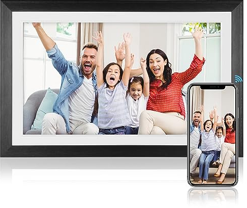 15,6-Zoll-WiFi-Digital-Bilderrahmen, 1920 X 1080 IPS-Touchscreen, 2,4 GHz Smart Cloud-Fotorahmen mit 32 GB Speicher, Automatischer Drehung, Teilen von Fotos und Videos über die (EU-Stecker)