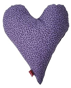 POWER INN Herzkissen klein ca. 30x35cm | Geschenk zur Hochzeit, Muttertag oder Valentinstag | Dekokissen und Kuschelkissen in Herzform | Stoff 100% Baumwolle | (Lila mit Blätteranken)