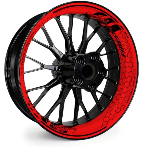 4-teiliges Felgenbettaufkleber Set für 17 Zoll Felgen Komplett Dekor Folie für Motorrad Felgenrandaufkleber selbstklebend wasserfest uv-beständig MR021 (11-03 Neon Rot FF Racing)
