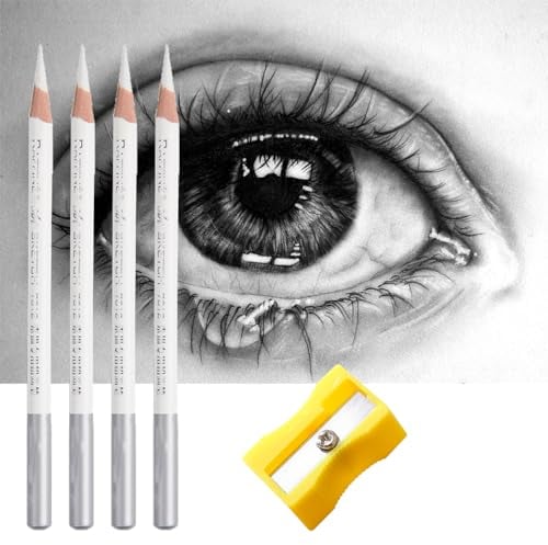 Comioke Skizzieren Highlight Pen,Weiß Kohle Bleistift, Kohlestifte,4PCS Weißer Kohle Bleistift,Zeichnung White Pencils,Kohle Zeichenstifte,Kohlestifte,Professionelle Skizzieren Highlight Pen