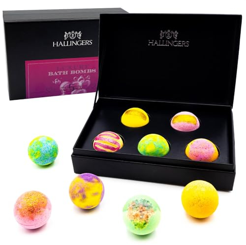 Hallingers Luxury Bath Bombs - Pink - 5er Badebomben Geschenkset mit fünf Bathbombs, fix & fertig als Geschenk verpackt (Set) - Geschenk im Sommer & als perfektes Grillgeschenk | Glückwunsch Glückwüns