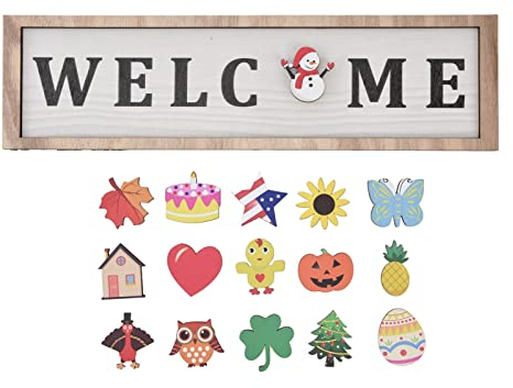 Austauschbares Willkommensschild Für Die Haustür, Willkommensschild, Einweihungsgeschenke, Neues Zuhause, Haustürdekoration Mit 16 Symbolen, Türdekorationen Für Halloween, Weihnachten, Herbst, Winter,
