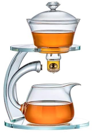 KALWEL Théière magnétique semi-automatique, service à thé en verre Lazy Kung Fu, théière magique, service à thé Gongfu, rotation semi-automatique avec infuseur, convient pour la maison/le bureau,