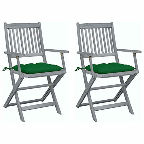 ZEYUAN Klappbare Gartenstühle 2 STK. mit Kissen, Gartenmöbel, Balkonstühle, Chair Outdoor, Balkonmöbel Klein, Hochlehner, Balkon Stuhl, Essstühle, Bistrostuhl, Massivholz Akazie