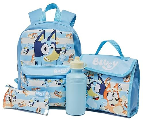Bluey & Bingo Kids Backpack Lunch Bag Pencil Case & Water Bottle Set Childrens Nursery Rucksack