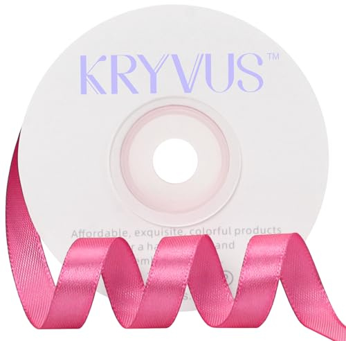 Kryvus Hot Pink Satin Ribbon, 10mm x 22M Single Face Hot Pink Ribbon, Solid Color Satin Ribbon Perfect for Gift Wrapping, Crafts, Bow Making, Sewing and Wedding Decorations