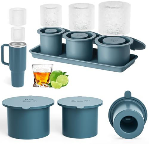 Ice Cube Tray for Stanley Cup 30 Oz Tumbler, 3-5 S Quickly De-molds Ice, Soft Silicone Tumbler Ice Molds with Lid & Tray for YETI Ice Cubes Mold, Ice Drink, Chilling Cocktails, Coffee, Juice, Whiskey