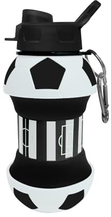 Borraccia Calcio squadra del cuore in Silicone per Ragazzi bambini e adulti- Regalo sportivo Senza BPA, Cannuccia, A Tenuta Stagna, Durevole Ed Ecologica, 550 ml (BIANCO/NERI)…