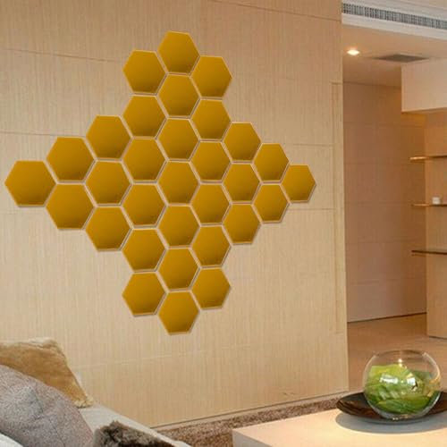 FACULX Adesivi da parete esagonali a specchio 3D, 4,6 x 4 x 2,3 cm, piccolo da appendere alla parete, esagonale, decorazione oro geometrico stile vintage, set di 120 decorazioni per la casa