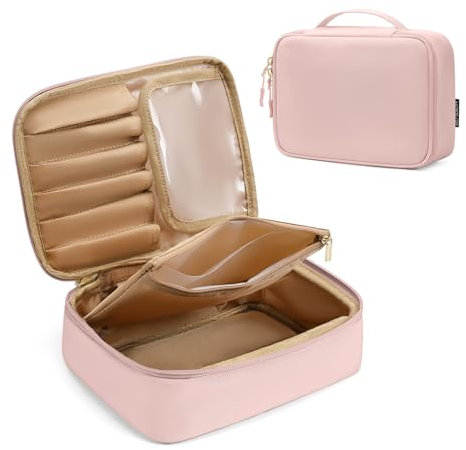 GOLF QUALITY Kulturbeutel Damen, Kosmetiktasche Reise Schminktasche Groß Make Up Tasche Organizer Kulturtasche PU Leder Tragbare Makeup Bag für Damen und Frauen Rosa