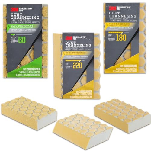 3M Abgewinkelter Schleifschwamm, 3 Stück, Allzweck-Schleifschwamm-Set von 3M enthält 3 Schleifschwämme (60, 180, 220), Schleifschwämme für Innen- und Außenprojekte