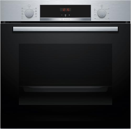 Bosch HBA514BS3 Serie 4, forno da incasso 60 x 60 cm, controllo display a LED, aiuto idrolitico, aria calda 3D per cottura uniforme su 3 livelli, riscaldamento rapido, acciaio inossidabile