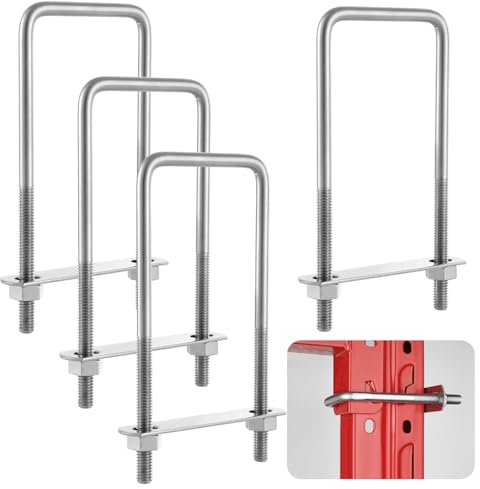 4 Pcs Square U Bolts, 3/8×3×7 Stainless Steel U Clamp Bolts with Nuts and Frame Plates, Sturdy Square U Bolts for Boat Trailer, Tube