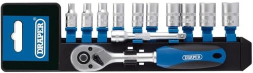 AMK® Draper 1/4 Sq Drive Metric Socket and Ratchet Set 12 Piece Sizes 4-13mm Includes Extension Bar