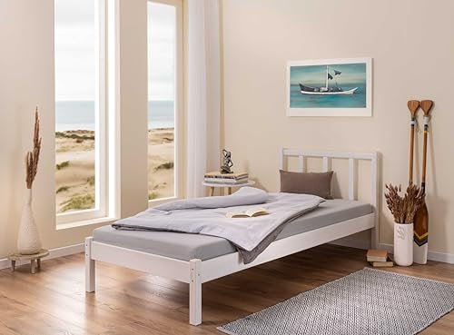 Inter Link - Bett - Bettrahmen – Bettgestell – Jugendbett – Gästebett – Modernes Bett -ohne Lattenrost - Weiß lackiert -Fredy - 90x200cm