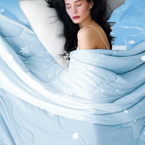 DOWNCOOL Cooling Comforter Queen Size,Blue Cooling Blanket for Hot Sleeper
