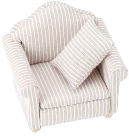 Puppenhaus Sofa Couch Miniatur — Miniatur Möbel,Detailreiches Mini Sofa mit Kissen,Blumenmuster Blau, Liebesbank Sessel für Lesen – Angenehmer Mini Couch und Ohrensessel mit Hocker