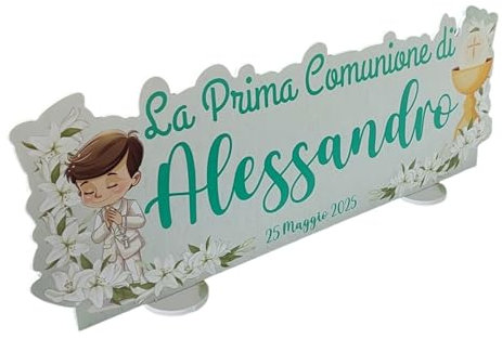 PV Grafik® Centro Tavola Prima Comunione Personalizzato, Centro Tavola confettata Prima Comunione Bimbo, Bimba, Bambino, Bambina, Allestimento Prima Comunione Nome per Confettata Personalizzato (CM3)