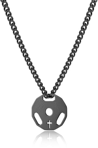 HZMAN Barbell Platte Halskette für Herren Edelstahl Fitness Gym Hantel Gewicht Platte Anhänger Schmuck Geschenk