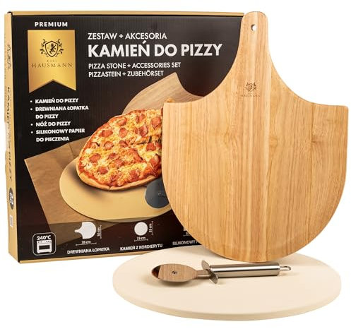 KARL HAUSMANN Pizzastein für Backofen - Pizza Stein Oval 33x33 cm aus Cordiert - Pizza-set inkl. Pizza Stein, Pizzamesser, Pizzaschaufel, Silikonpapier - Pizzastein Gasgrill - PizzaStone - Backstein