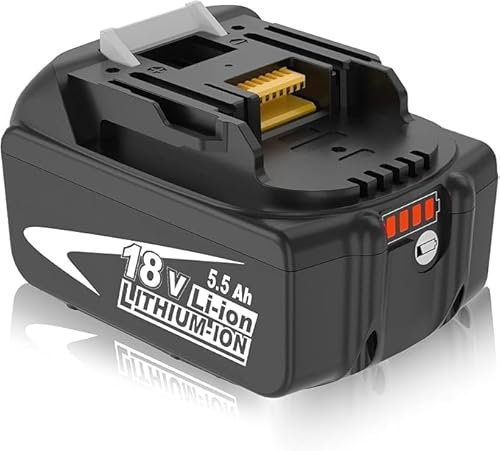 Remplacement pour makita 18V 5.5Ah Batterie Exemoro BL1860B BL1860 BL1850B BL1850 BL1840B BL1840 BL1820 BL1815 BL1825 BL1835 BL1845 avec LED Outils sans Fil (1 x 18V 5,5Ah Blac)