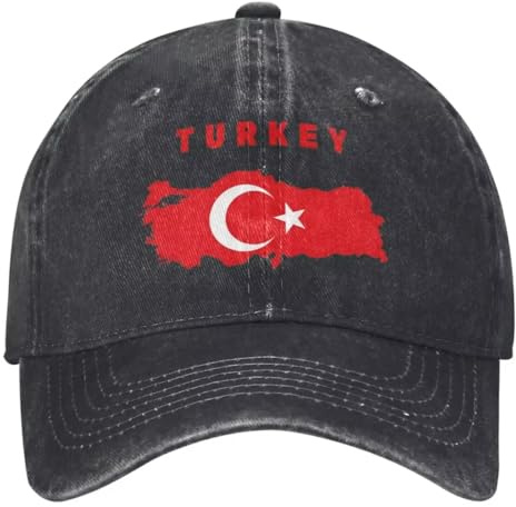 DLERFLOVR Türkei Flagge Baseball Cap, Karte der Türkei Unisex Baumwolle Baseball Mützen, Retro Verstellbare Baseballkappe für Golf, Laufen, Sport, Outdoor