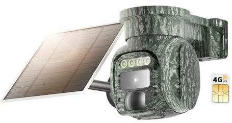 KKB 4G LTE Camera Surveillance Exterieure sans Fil, 2K Caméra Solaire sans WiFi avec Carte Sim, Détection Humaine PIR et Vision Nocturne Couleur, 360° PTZ, Audio bidirectionnel, Étanchéité IP65