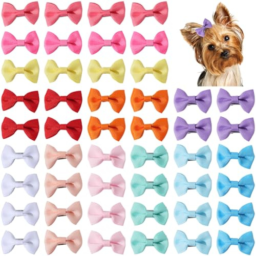 CREATCABIN 48 Lazo para el Pelo de Perro Pequeño Y Bonito Lazo para Cachorro con Pinzas Hecho A Mano para Perritos Gatos Gatitos Conejos Accesorios de Aseo para Mascotas Fiesta Cumpleaños 3.6x2.35cm