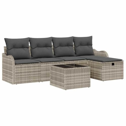 vidaXL Garten-Sofa-Set 6 pcs Hellgrau 231 x 117 x 85 cm Poly Rattan, Modernes Garten-Sofa-Set, abnehmbare Kissen, UV-beständige Materialien, ideal für Terrassen!