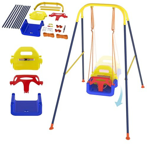 Aufun Columpio para bebé con estructura fuerte 3 en 1, plegable para interior y exterior, altura regulable, columpio de jardín, columpio de hasta 40 kg, para niños de 6 meses y mayores