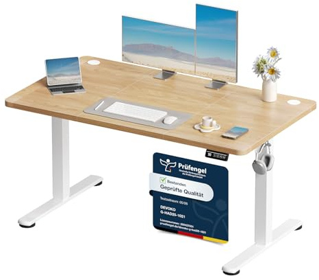 Devoko Elektrisch Höhenverstellbarer Schreibtisch 120 x 60cm,Beige | Schreibtisch Höhenverstellbar Tisch, Steh-Sitz Bürotisch, Computertisch mit Memory-Funktion, Stehpult, Standing Desk