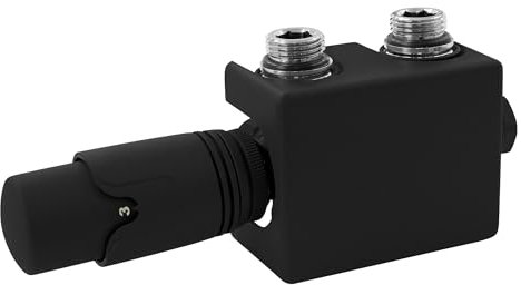 ECD Germany Set Vanne Thermostatique Multiblock Noir Universel Angulaire et Traversant, Thermostat pour Radiateur de Salle de Bain à Raccord Central, Bloc de Robinets et Soupape de Chauffage Inclus