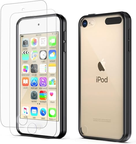 ULAK Hülle für iPod Touch 5/6/7, Durchsichtig mit 2 Displayschutz,Schwarz | Hybrid TPU Bumper & Hard PC Schutzhülle, Stoßfest & Kratzfest,Transparent Hülle für iPod Touch 5/6/7. Generation