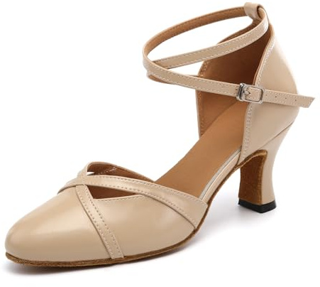 ZYXWVU Chaussures de Danse Latine Femme Bout Fermé Latine Tango Salsa Chaussures Danse de Caractère Beige, 37 EU