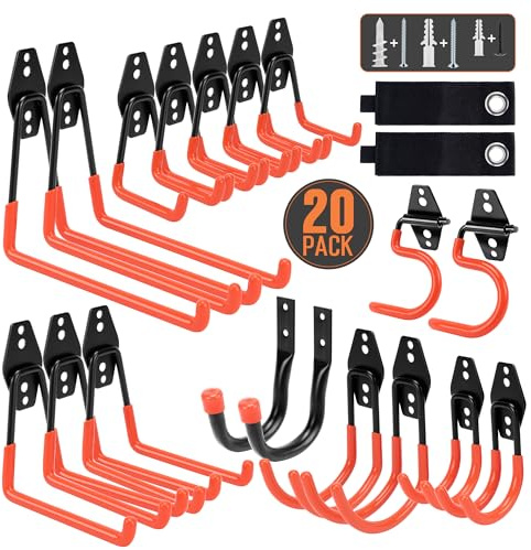 TONDA Garage Hooks, 20 Pack Wall Storage Hooks for Bike, Ladder and Tools