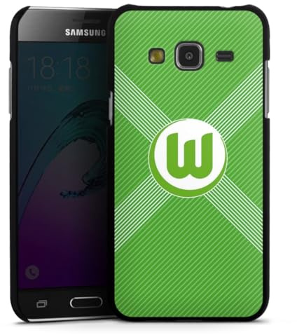 Hard Case kompatibel mit Samsung Galaxy J3 Duos 2016 Schutzhülle schwarz Smartphone Backcover VFL Wolfsburg Trikot Fanartikel