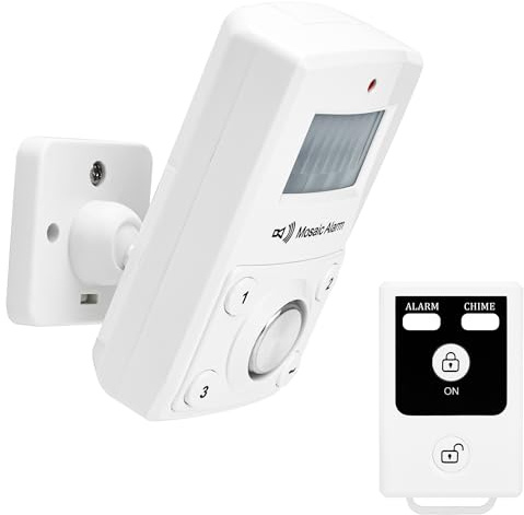 135dB Remote Motion Sensor Alarm for Garage, Shed, Indoor. Loud Sound Freestanding Home Intruder Burglar Security Siren. Battery Operated Portable Keypad Alert for Travel, Camp. Cordless or USB Power