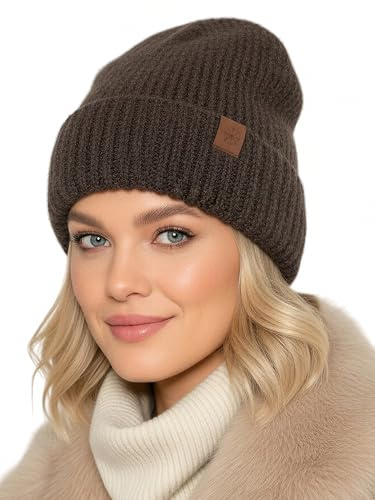Baesics Wintermütze Braun mit Fleecefutter Damen Herren Unisex, warme gefütterte Strickmütze Beanie, elastisch und weich, One Size für Herbst und Winter, Wintersport, Geschenk Frauen Männer