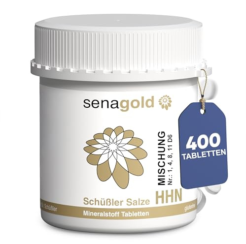 Senagold Schüßler Salze Komplex Nr. 1-4-8-11 D6 – HHN-Mischung – 400 Tabletten – Mit den Salzen der Haut, Haare, Nägel und des Bindegewebes - Schönheit von innen - glutenfrei - hergestellt nach HAB