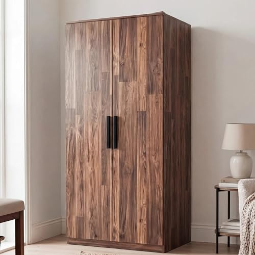 Blisswood Wardrobes for Bedroom, 2 Door Wardrobe with Shelves & Hanging Rail, Large Wardrobe Storage Cupboard, Double Wardrobes for Bedroom Furniture, 176H x 76W x 51D cm (Wood + Rustic)