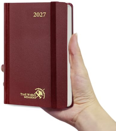 POPRUN Tagesplaner 2027 Kalender A6, 1 Tag 1 Seite Hardcover Tageskalender | 12-Monate-Terminplaner(Jan.2027-Dez.2027), Tageskalender mit 70 GSM Papier, für Büro & Studium(Burgund)