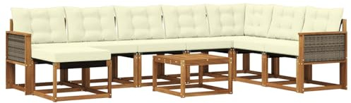 vidaXL Outdoor-Sofagarnitur mit Kissen 9 pcs Natur und Creme, Modernes Garten-Sofa-Set, wetterfeste Möbel, strapazierfähige Couch, perfekte Sitzgelegenheit am Pool